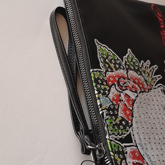 Ed Hardy Skull and Roses Wristlet Pouch - Picture 9 of 13